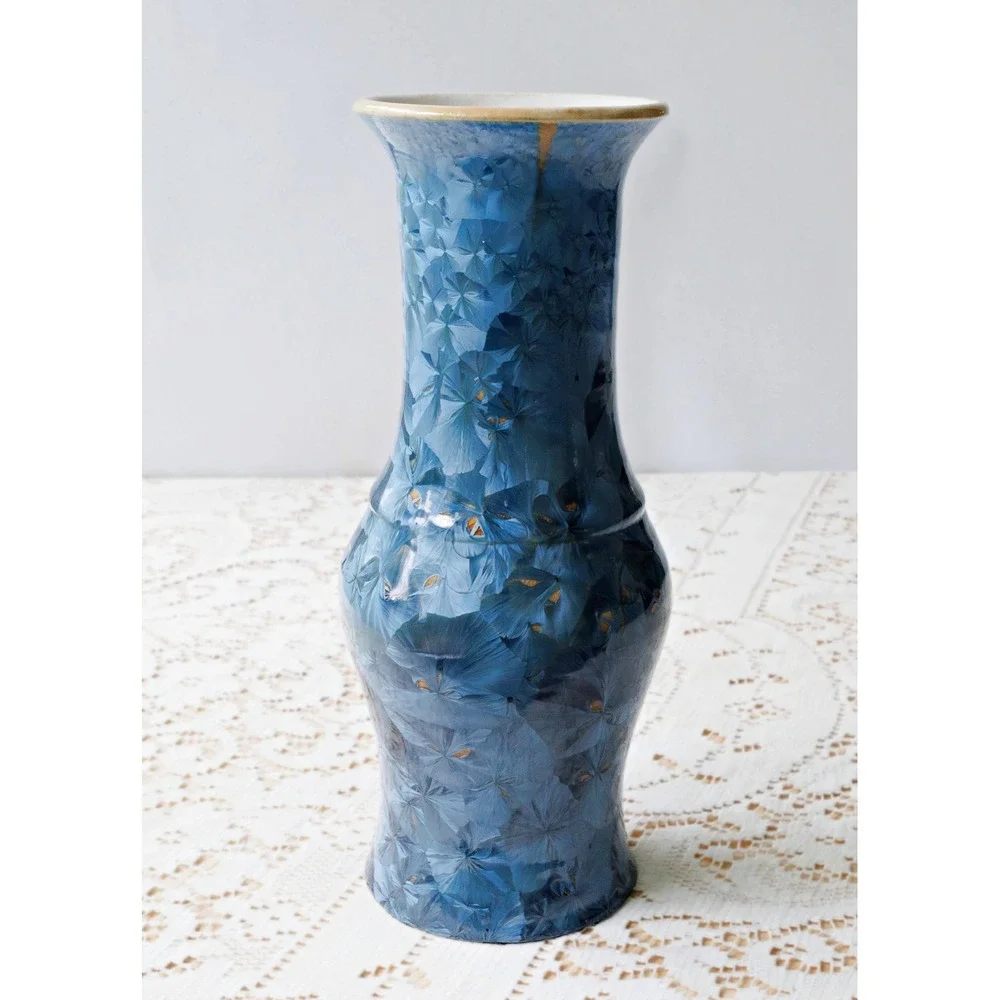 Blue Crystalline Glaze Ceramic Vase Vintage
